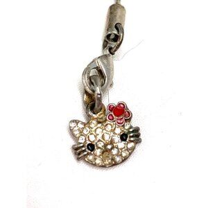 Hello Kitty Pave Crystal Silver Plated Charm Jump Ring & Hang Tag - 0.5”